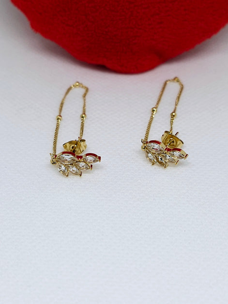 Boucles d’oreilles chaîne feuille dorée