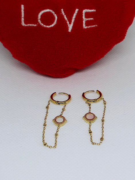 Boucles d’oreilles dorées chaîne rose