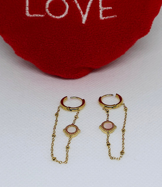 Boucles d’oreilles dorées chaîne rose