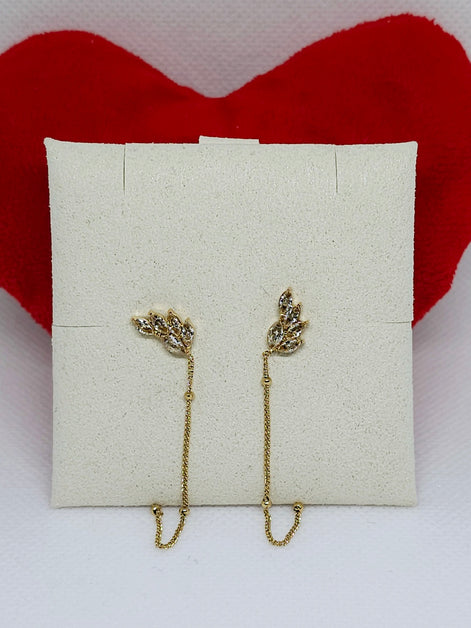Boucles d’oreilles chaîne feuille dorée