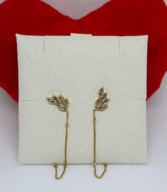 Boucles d’oreilles chaîne feuille dorée