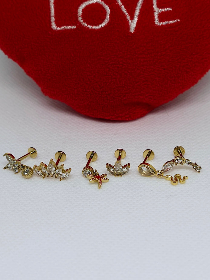 Piercings d'Oreilles Ambre  Strass En Acier Inoxydable