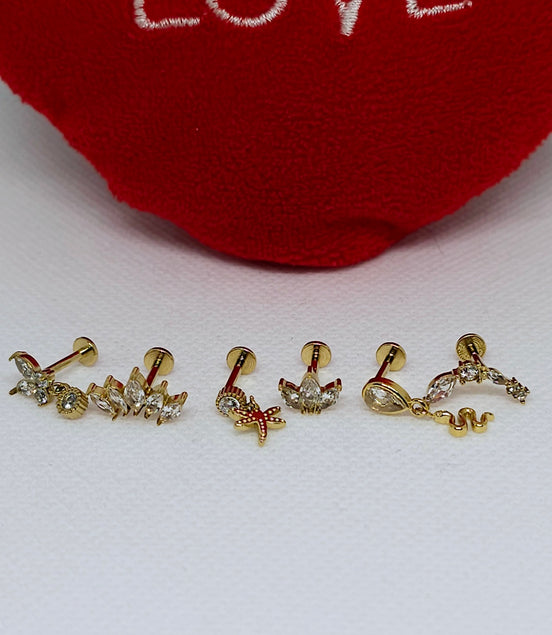 Piercings d'Oreilles Ambre  Strass En Acier Inoxydable