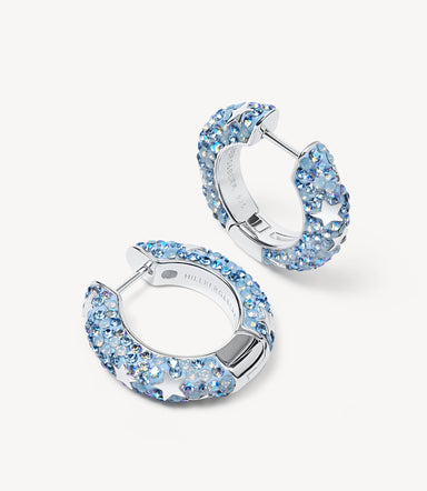 Denim Star Studded Medium Sparkle Hoop Earrings