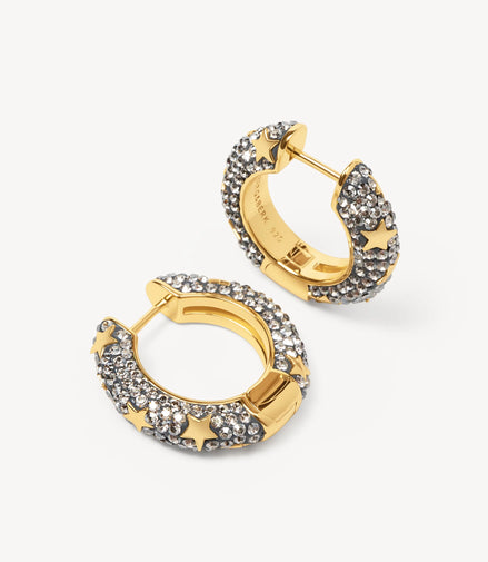 Silver Shade Star Studded Medium Sparkle Hoop Earrings