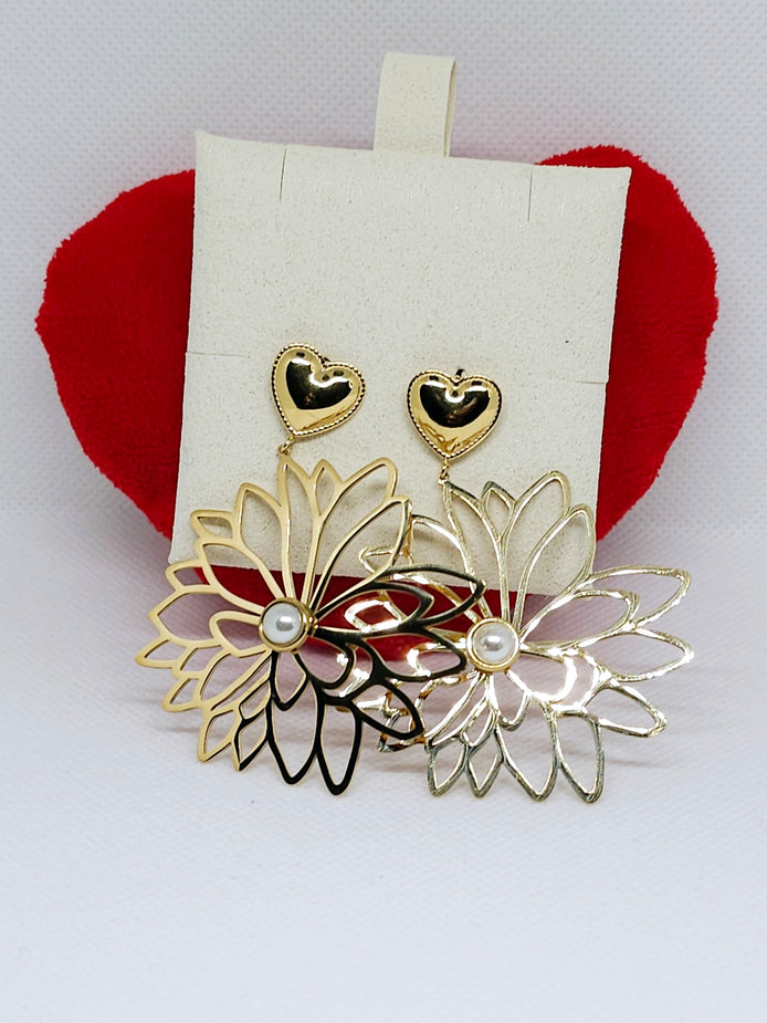 Boucles d'oreilles cœur et fleur acier