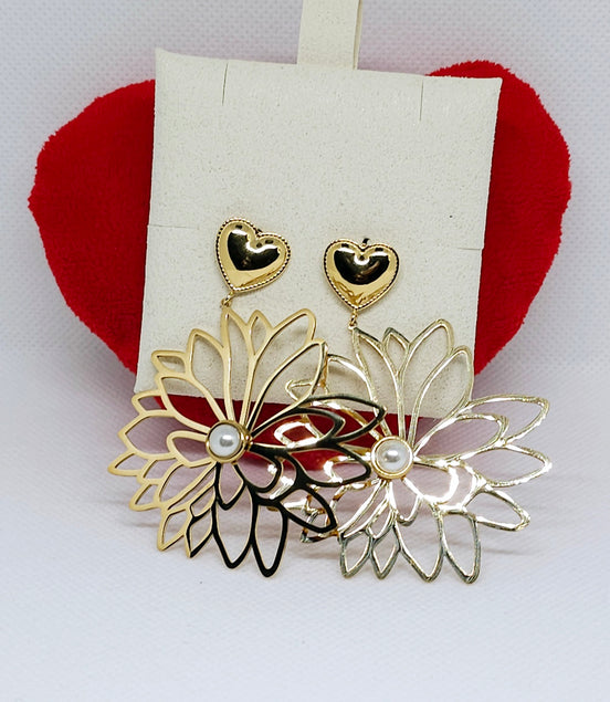 Boucles d'oreilles cœur et fleur acier