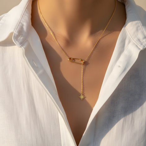 Collier doré épingle étoile tendance