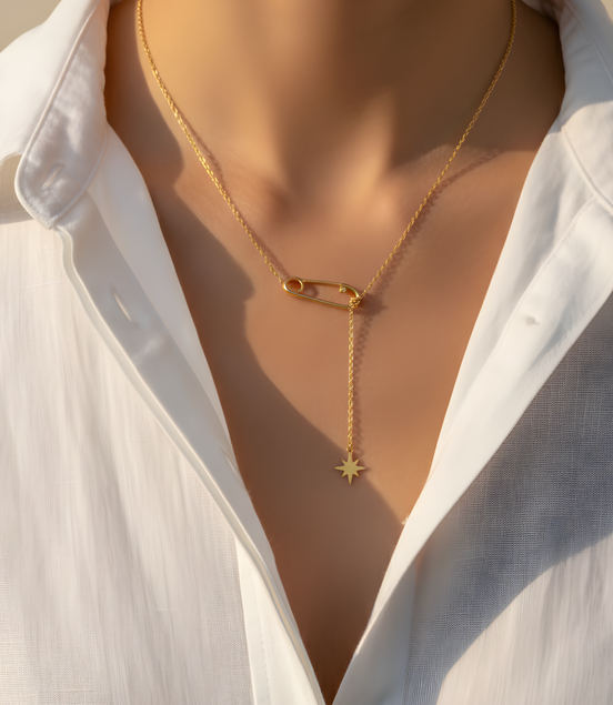 Collier doré épingle étoile tendance